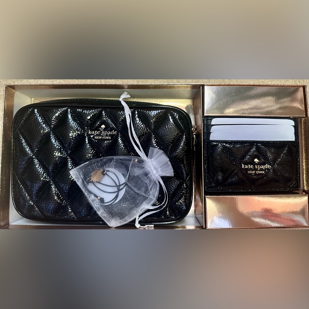Kate Spade ♠️ Boxed Quilted Patent Leather Crossbody Card Case Set